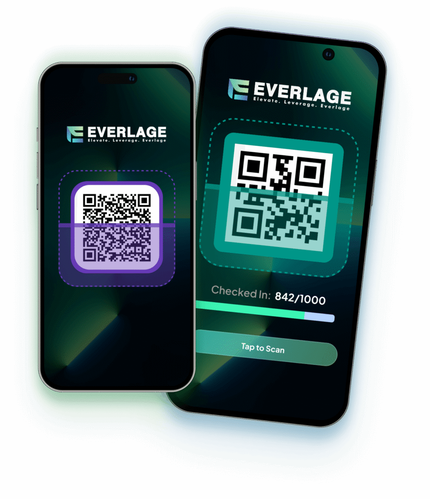 Everlage scanner app validating a QR ticket — checked in 842 of 1000